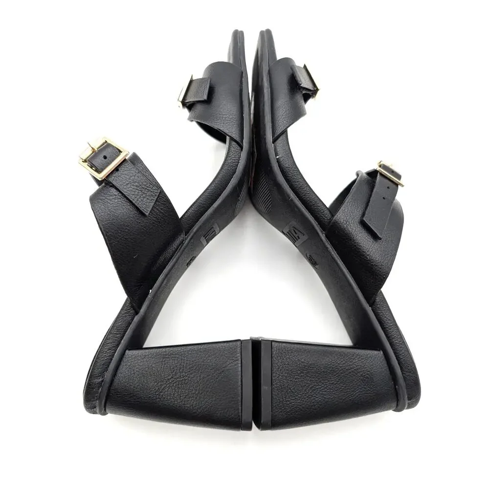 Mia Rene Double Buckle Block Heel Sandals Women's Black Size US8.5M EU38.5